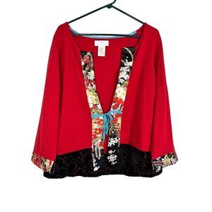 Soft Surroundings Wool Floral Burnout Sweater XL Oversized Velvet Asian Chic 80s